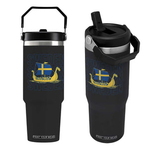 Swedish Viking Ship Sverige Sweden Flag Boat Viking Flip Straw Tumbler