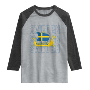Swedish Viking Ship Sverige Sweden Flag Boat Viking Raglan Shirt