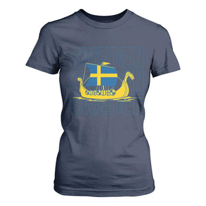 Swedish Viking Ship Sverige Sweden Flag Boat Viking T Shirt For Women