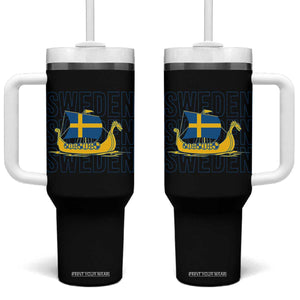 Swedish Viking Ship Sverige Sweden Flag Boat Viking Tumbler With Handle