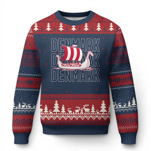Denmark Flag Viking Ship Danes Danish Roots Dansk Denmark Ugly Christmas Sweater