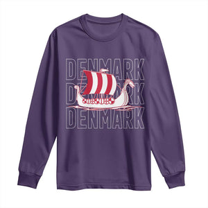 Denmark Flag Viking Ship Danes Danish Roots Dansk Denmark Long Sleeve Shirt