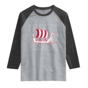 Denmark Flag Viking Ship Danes Danish Roots Dansk Denmark Raglan Shirt