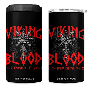 Viking Blood Runs Through My Veins 4 in 1 Can Cooler Tumbler Compass Vegvisir Nordic Rune Celtic