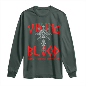 Viking Blood Runs Through My Veins Long Sleeve Shirt Compass Vegvisir Nordic Rune Celtic