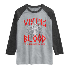 Viking Blood Runs Through My Veins Raglan Shirt Compass Vegvisir Nordic Rune Celtic