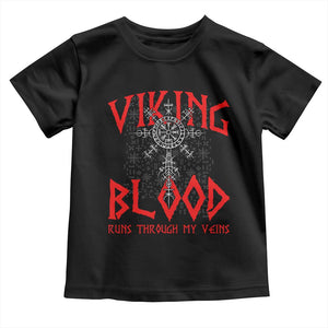 Viking Blood Runs Through My Veins Toddler T Shirt Compass Vegvisir Nordic Rune Celtic