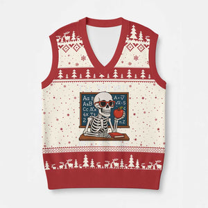I Will Just Wait Until It Is Quite V-Neck Knit Sweater Vest Funny Skeleton Teacher TS14 Beige Red Print Your Wear