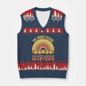 Funny Taco English Teacher V-Neck Knit Sweater Vest No More Tacos Punctuation Matters TS14 Navy Red Print Your Wear