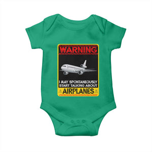 Funny Pilot Baby Onesie Warning May Spontaneously Talk About Airplanes TS14 Irish Green Print Your Wear