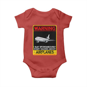 Funny Pilot Baby Onesie Warning May Spontaneously Talk About Airplanes TS14 Red Print Your Wear
