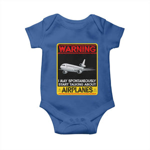 Funny Pilot Baby Onesie Warning May Spontaneously Talk About Airplanes TS14 Royal Blue Print Your Wear