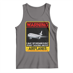Funny Pilot Tank Top Warning May Spontaneously Talk About Airplanes TS14 Deep Heather Print Your Wear