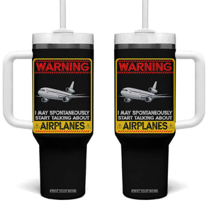 Funny Pilot Tumbler With Handle Warning May Spontaneously Talk About Airplanes TS14 One Size: 40 oz Black Print Your Wear