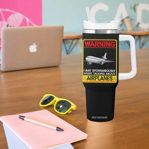 Funny Pilot Tumbler With Handle Warning May Spontaneously Talk About Airplanes TS14 Print Your Wear