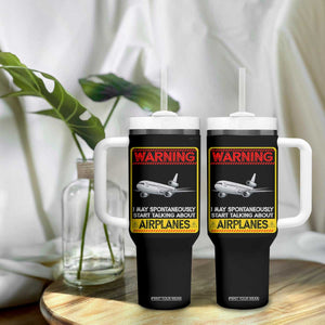 Funny Pilot Tumbler With Handle Warning May Spontaneously Talk About Airplanes TS14 Print Your Wear