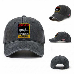 Funny Pilot Washed Cotton Baseball Cap Warning May Spontaneously Talk About Airplanes TS14 Washed Cap Universal Fit Dark Gray Print Your Wear