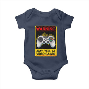 Funny Video Gamer Baby Onesie Warning May Yell At Video Games TS14 Navy Print Your Wear