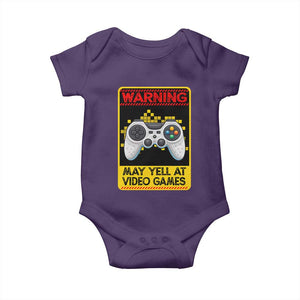 Funny Video Gamer Baby Onesie Warning May Yell At Video Games TS14 Purple Print Your Wear