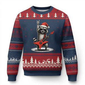 Funny Raccoon Rock Music Xmas Ugly Christmas Sweater TS14 Navy Red Print Your Wear