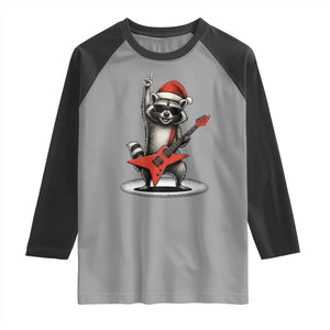 Funny Raccoon Rock Music Christmas Raglan Shirt TS14 Sport Gray Black Print Your Wear