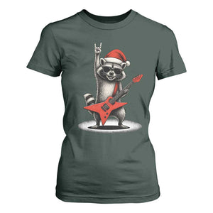 Funny Raccoon Rock Music Christmas T Shirt For Women TS14 Dark Forest Green Print Your Wear