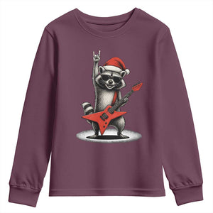 Funny Raccoon Rock Music Christmas Youth Sweatshirt TS14 Maroon Print Your Wear