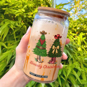 Howdy Christmas Glass Can Cowboy Western Country Xmas TS14 White Print Your Wear