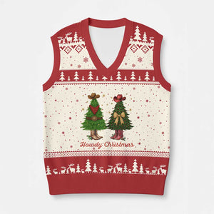 Howdy Xmas V-Neck Knit Sweater Vest Cowboy Western Country Xmas TS14 Beige Red Print Your Wear
