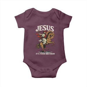 Funny Cowboy Jesus Christmas Baby Onesie It Is Your Birthday TS14 Maroon Print Your Wear