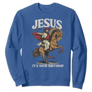Funny Cowboy Jesus Christmas Sweatshirt It Is Your Birthday TS14 Royal Blue Print Your Wear