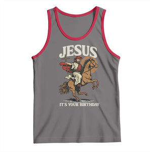 Funny Cowboy Jesus Christmas Tank Top It Is Your Birthday TS14 Deep Heather Red Print Your Wear