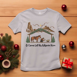 Nativity Scene Christmas T Shirt Cowboy Bible Scripture Verse Western TS14 Ice Gray Print Your Wear