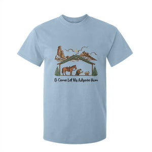 Nativity Scene Christmas T Shirt For Kid Cowboy Bible Scripture Verse Western TS14 Light Blue Print Your Wear