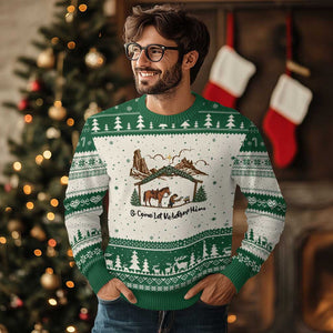 Nativity Scene Xmas Ugly Christmas Sweater Cowboy Bible Scripture Verse Western TS14 Beige Green Print Your Wear