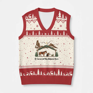 Nativity Scene Xmas V-Neck Knit Sweater Vest Cowboy Bible Scripture Verse Western TS14 Beige Red Print Your Wear