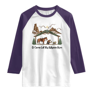 Nativity Scene Christmas Raglan Shirt Cowboy Bible Scripture Verse Western TS14 White Purple Print Your Wear