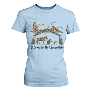 Nativity Scene Christmas T Shirt For Women Cowboy Bible Scripture Verse Western TS14 Light Blue Print Your Wear