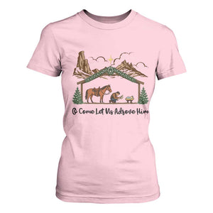 Nativity Scene Christmas T Shirt For Women Cowboy Bible Scripture Verse Western TS14 Light Pink Print Your Wear