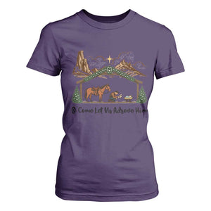 Nativity Scene Christmas T Shirt For Women Cowboy Bible Scripture Verse Western TS14 Purple Print Your Wear