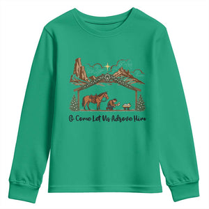 Nativity Scene Christmas Youth Sweatshirt Cowboy Bible Scripture Verse Western TS14 Irish Green Print Your Wear
