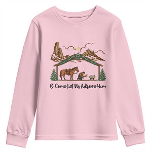 Nativity Scene Christmas Youth Sweatshirt Cowboy Bible Scripture Verse Western TS14 Light Pink Print Your Wear