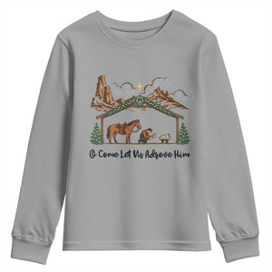 Nativity Scene Christmas Youth Sweatshirt Cowboy Bible Scripture Verse Western TS14 Sport Gray Print Your Wear
