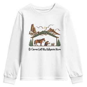 Nativity Scene Christmas Youth Sweatshirt Cowboy Bible Scripture Verse Western TS14 White Print Your Wear