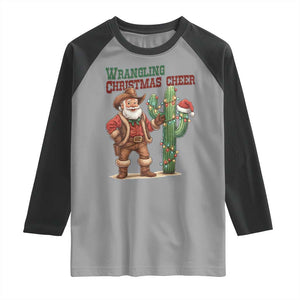 Funny Santa Cowboy Raglan Shirt Wrangling Christmas Cheer TS14 Sport Gray Black Print Your Wear