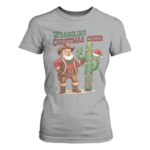 Funny Santa Cowboy T Shirt For Women Wrangling Christmas Cheer TS14 Sport Gray Print Your Wear