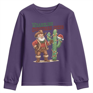 Funny Santa Cowboy Youth Sweatshirt Wrangling Christmas Cheer TS14 Purple Print Your Wear