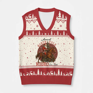 Cowboy Santa Xmas V-Neck Knit Sweater Vest Annual North Pole Rodeo Dec 25th TS14 Beige Red Print Your Wear