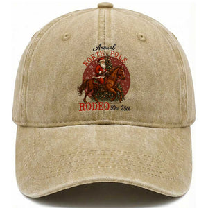 Cowboy Santa Christmas Washed Cotton Baseball Cap Annual North Pole Rodeo Dec 25th TS14 Washed Cap Universal Fit Khaki Print Your Wear