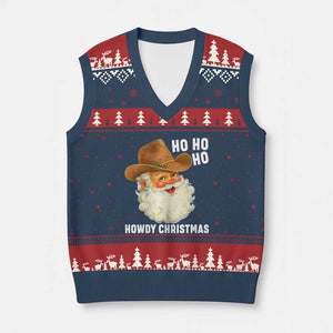 Cowboy Santa Xmas V-Neck Knit Sweater Vest Ho Ho Ho Howdy Xmas TS14 Navy Red Print Your Wear